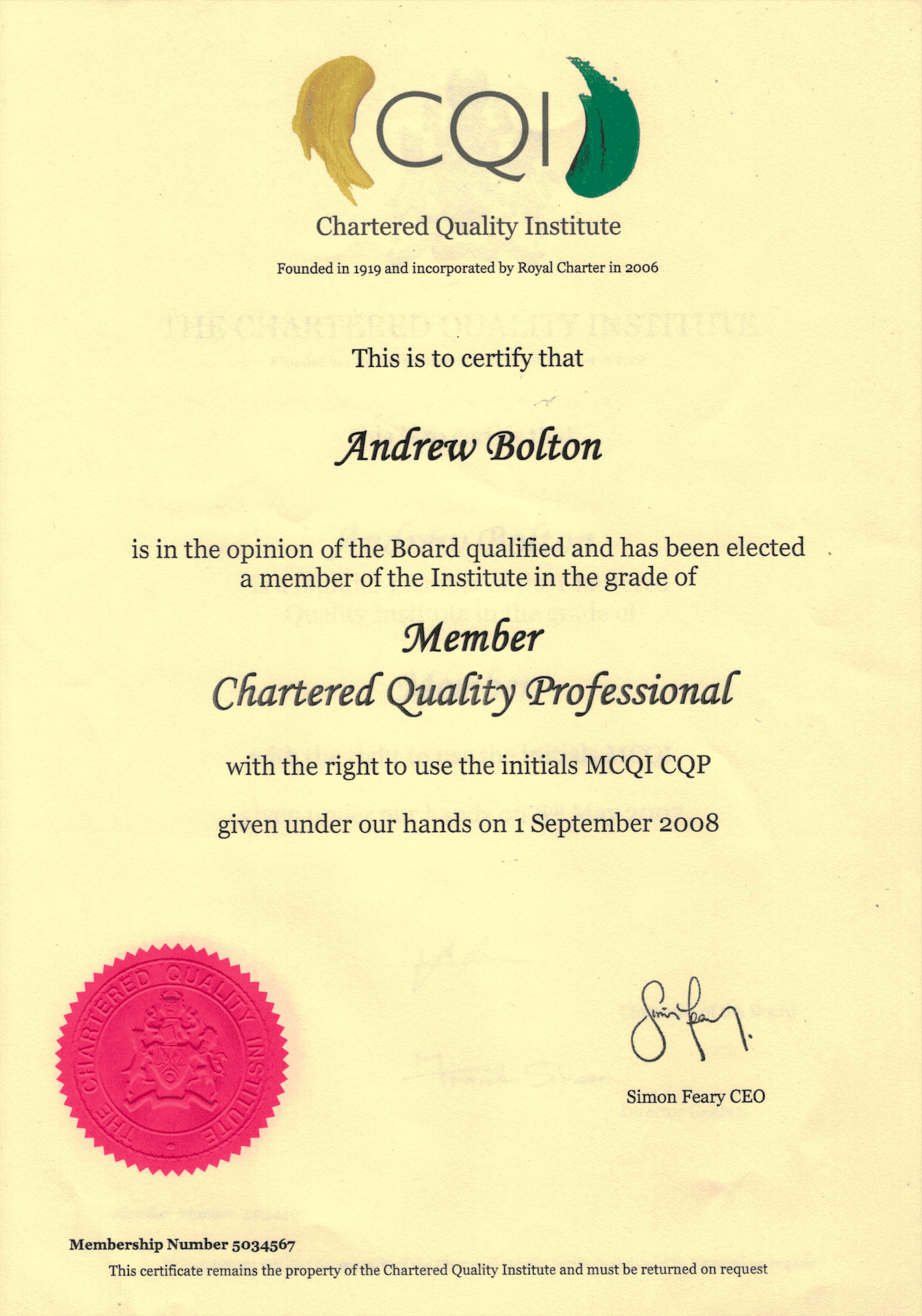 Member Chartered Quality Institute