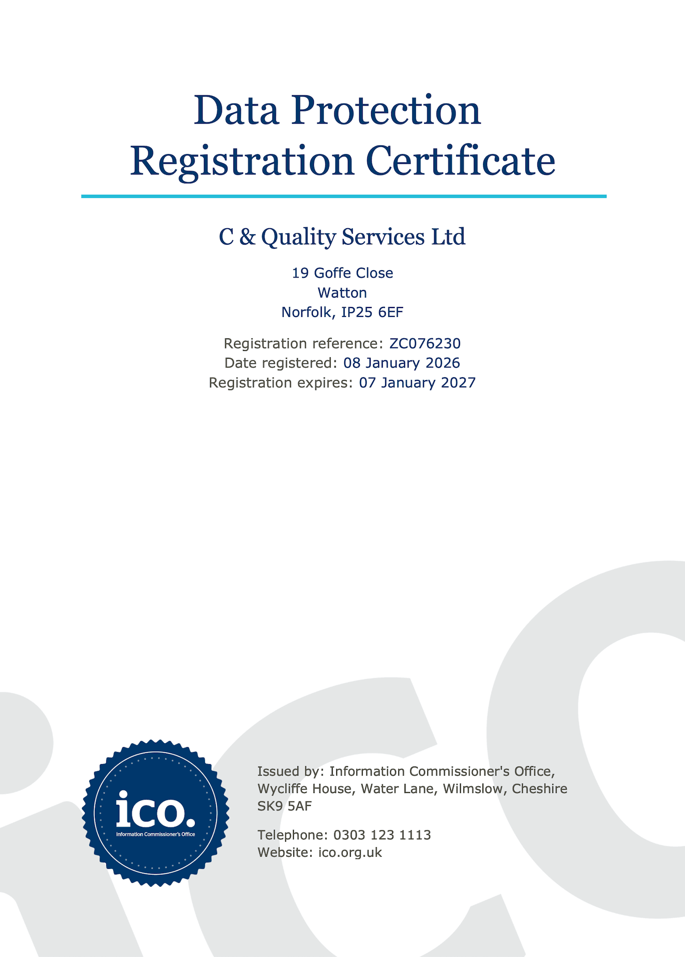 Data Protection Registration Certificate